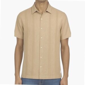 SCOTCH & SODA Relaxed Fit Linen Blend Top Sz XXL Tan Beige Bowling Shirt 2XL NWT